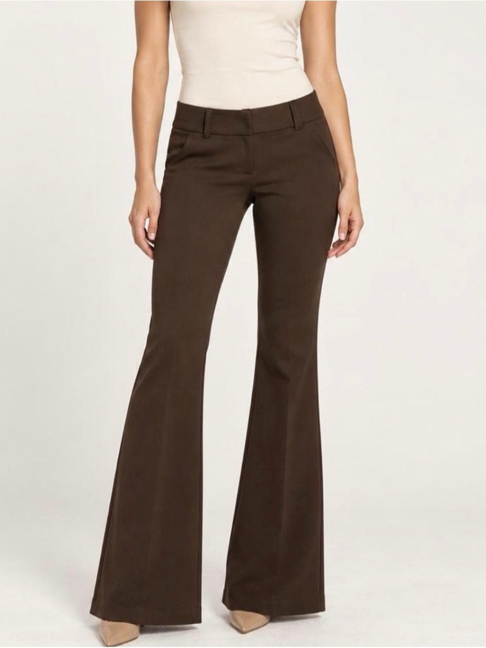 Office Siren Vintage Heart Soul Brown Low Rise Flare Dress Pants Women's 5